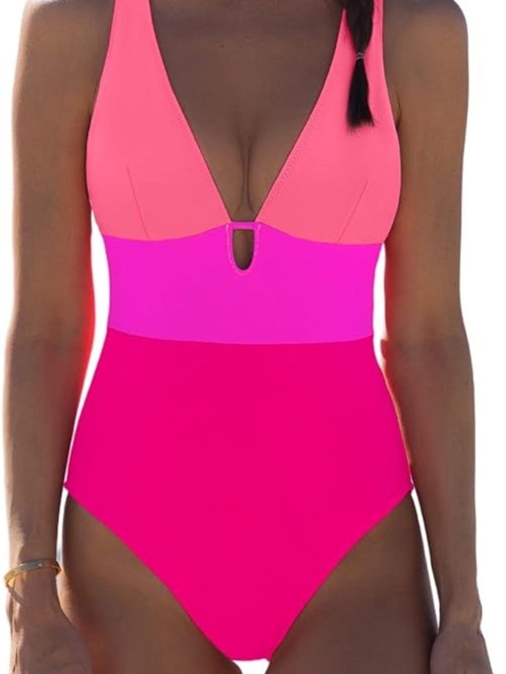 NWT Popvil Color Block Pink Coral One-Piece Swimsuit with Strappy Back SZ Large - Picture 10 of 12